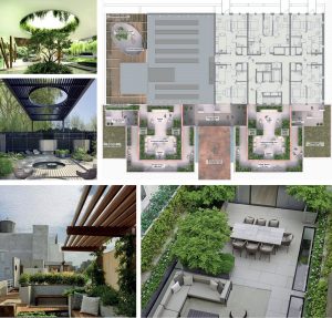 Koncept střešních zahrad navrhuje různá zákoutí od přistíněného prostoru pod pergolou přes slunnou otevřenou terasu pro komunitní akce až po intimní zákoutí.